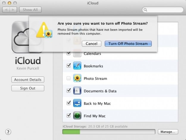 Photo Stream is Turned Off in the iCloud Settings Page