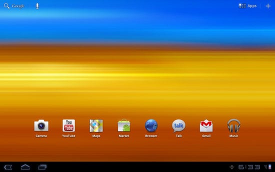 Samsung Galaxy Tab 10.1 Home screen before TouchWiz Samsung Galaxy Tab 10.1 Home screen before TouchWiz