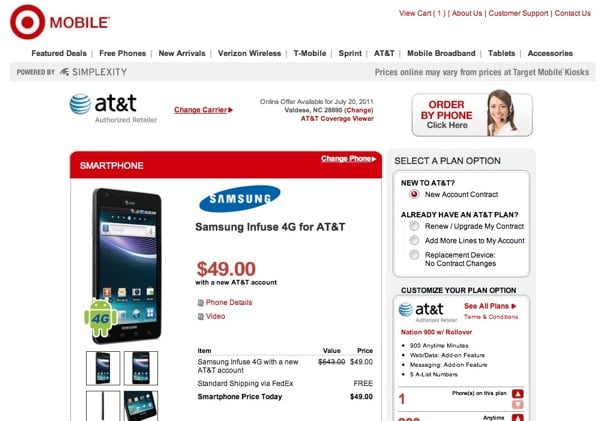 Samsung Infuse 4G at Target for $50