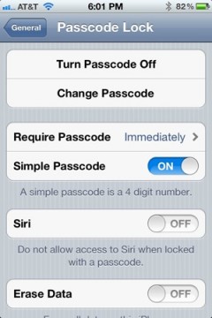 Siri Passcode Lock Settings