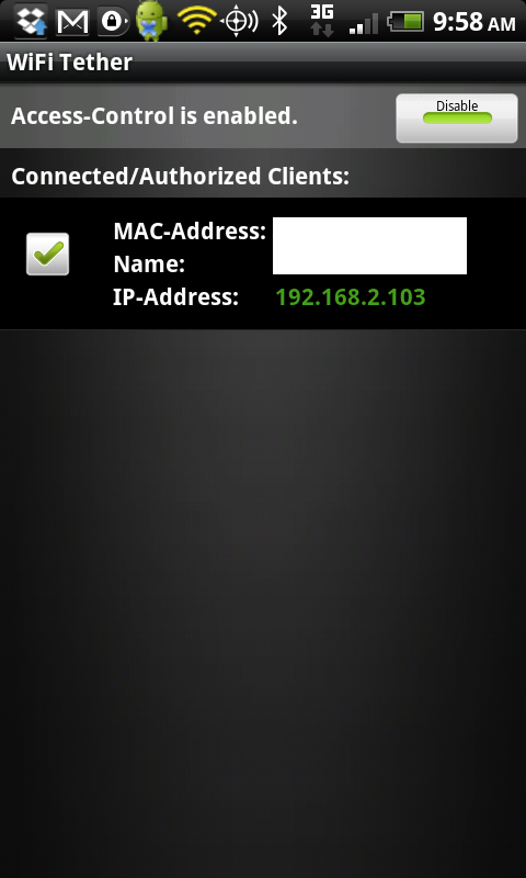 Wi-Fi Tether Access Control