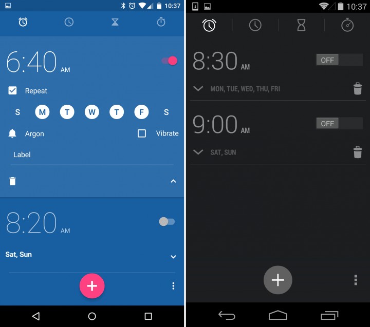 Android 5.0 vs Android 4.4 - Clock & Alarms