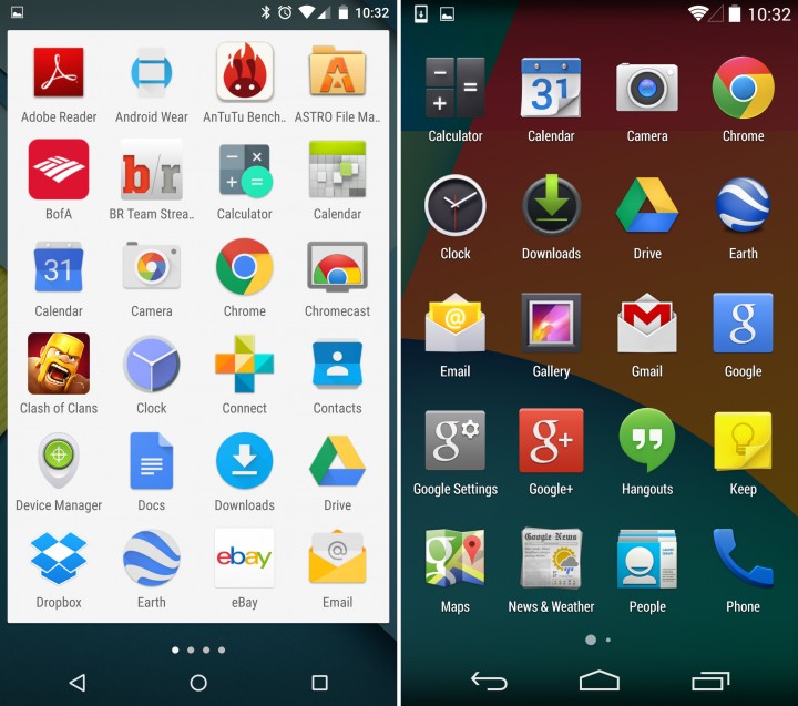 Android 5.0 vs Android 4.4 - App Tray