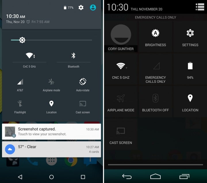 Android 5.0 vs Android 4.4 -  Quick Settings
