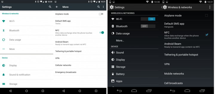 Android 5.0 vs Android 4.4 - Settings Menu
